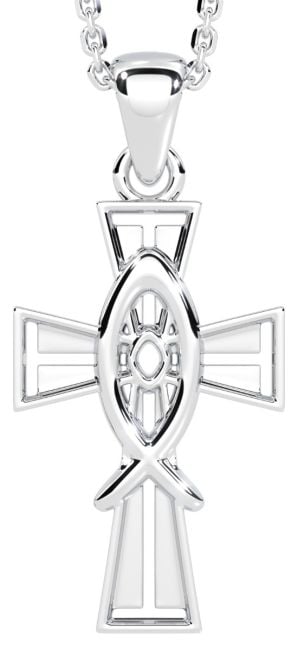 Silver Irish Celtic Cross Pendant Necklace