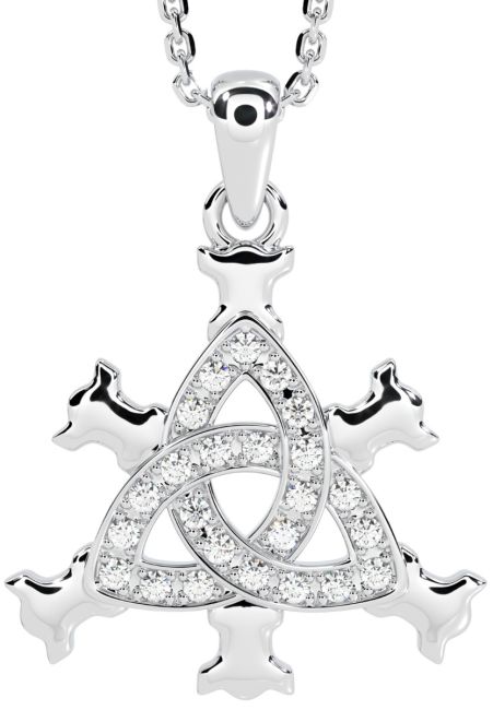 Silver Diamond Irish Celtic Knot Snowflake Pendant Necklace