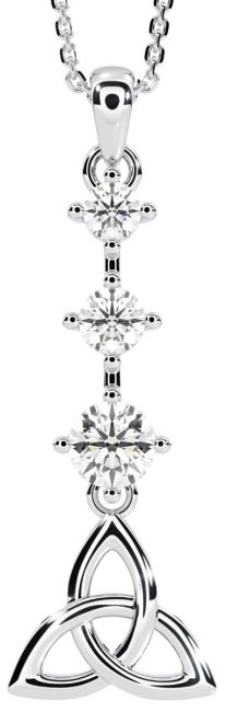 Silver Diamond Irish Celtic Knot Pendant Necklace