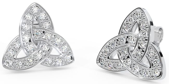 Silver Diamond Celtic Trinity Knot Stud Earrings