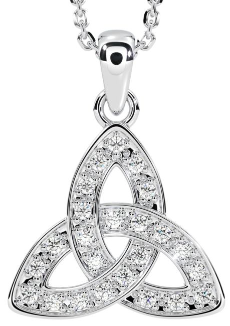 Silver Diamond Celtic Knot Pendant Necklace
