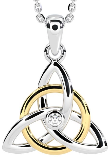 Yellow & White Gold Genuine Diamond .03cts Celtic Knot Pendant Necklace