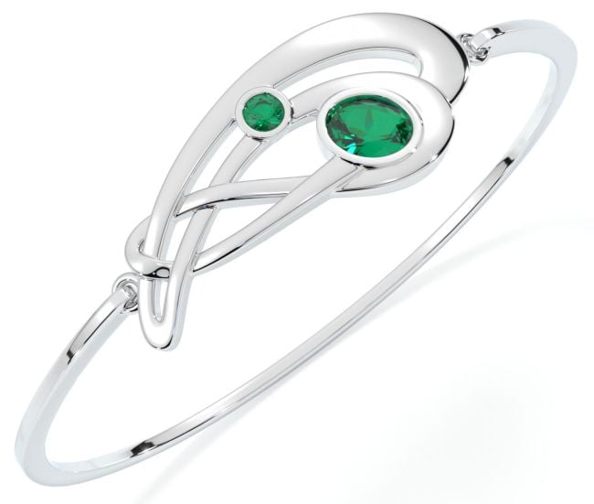Silver Irish Emerald Celtic Knot Bangle Bracelet