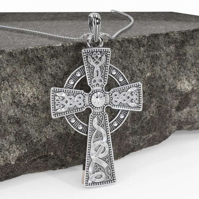 Sterling Silver Large Mens Cross Charm Necklace Gold