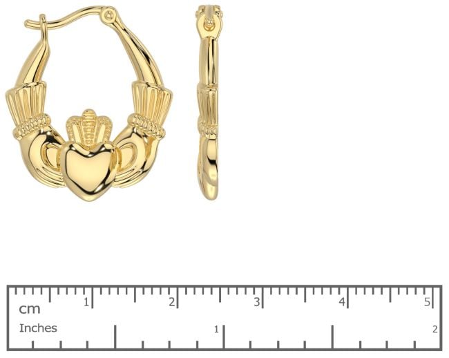 14k Gold Small Claddagh Creole Hoop Earrings