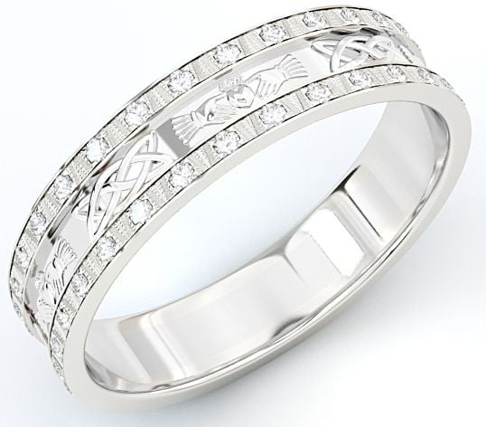 10K/14K/18K Gold White Genuine Diamond .5cts Claddagh Celtic Mens Wedding Band Ring