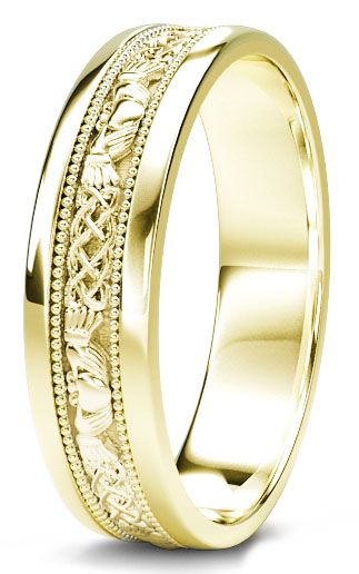 10K/14K/18K Gold Claddagh Celtic Mens Wedding Band Ring