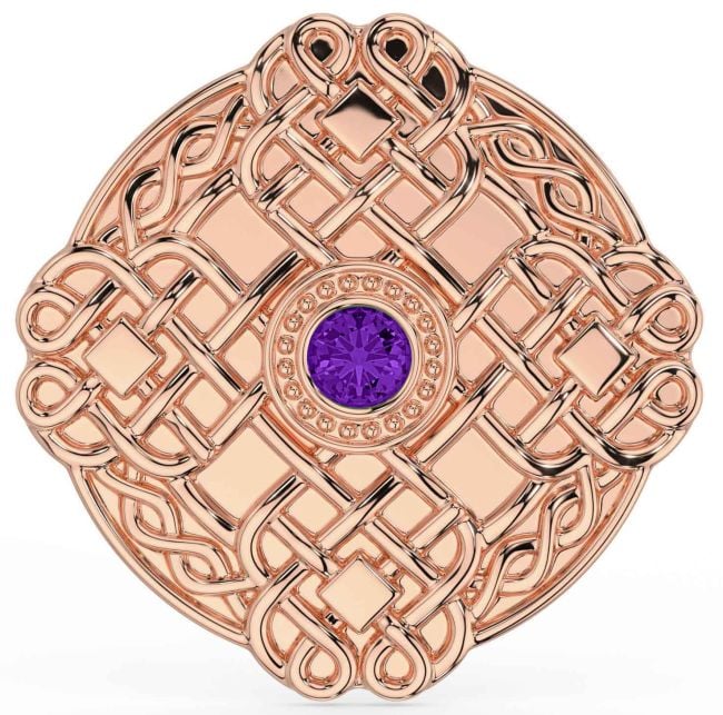 Amethyst Rose Gold Silver Celtic Warrior Brooch