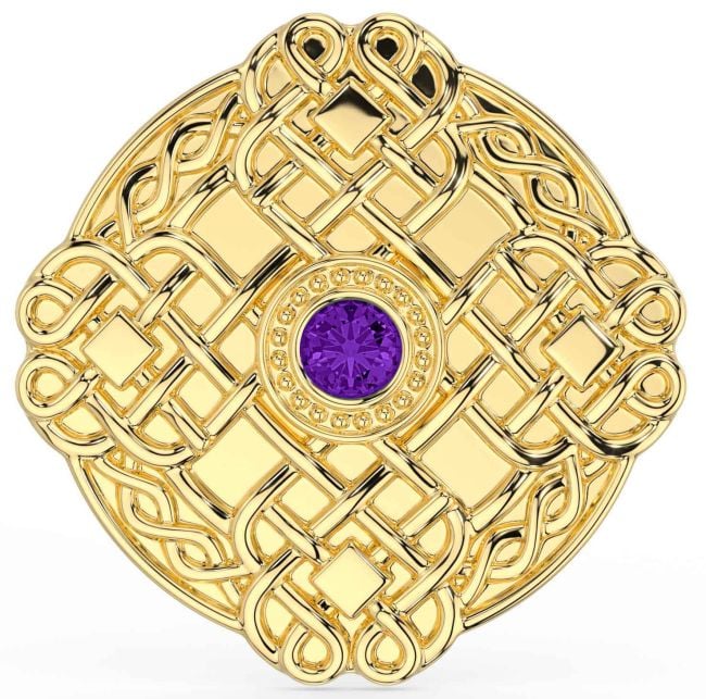 Amethyst Gold Silver Celtic Warrior Brooch