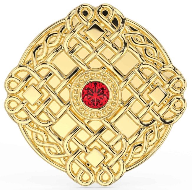 Ruby Gold Silver Celtic Warrior Brooch