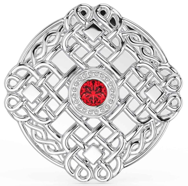 Ruby Silver Celtic Warrior Brooch