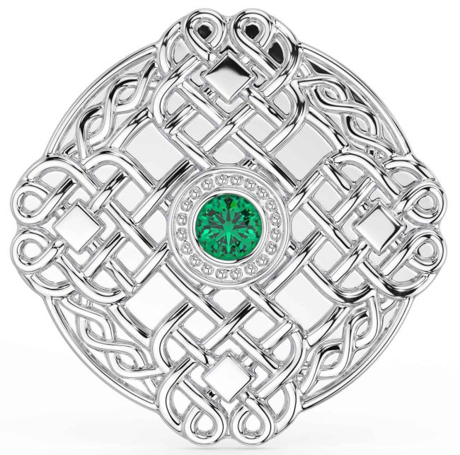 Emerald White Gold Celtic Warrior Brooch