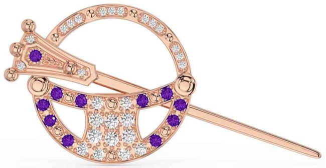 Diamond Amethyst Rose Gold Silver Celtic Ardagh Brooch