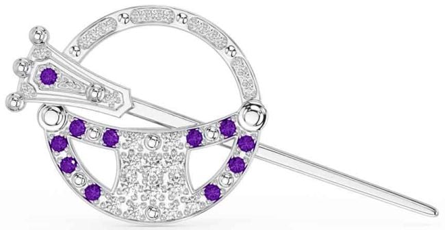 Diamond Amethyst Silver Celtic Ardagh Brooch