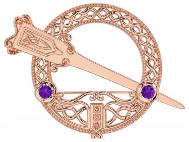 Amethyst Rose Gold Silver Celtic Ardagh Brooch