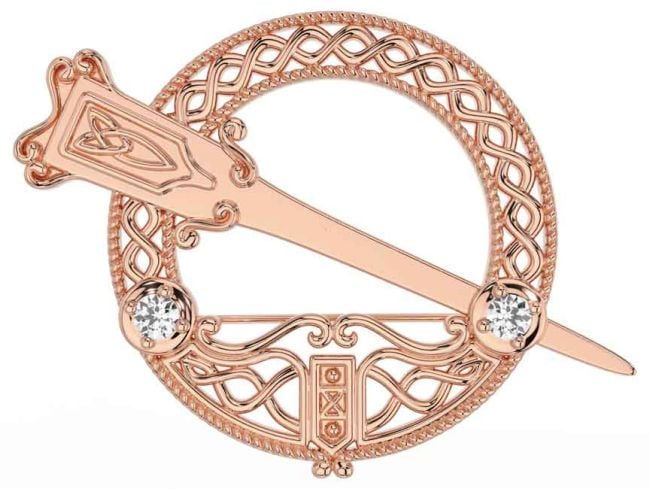 Diamond Rose Gold Silver Celtic Ardagh Brooch