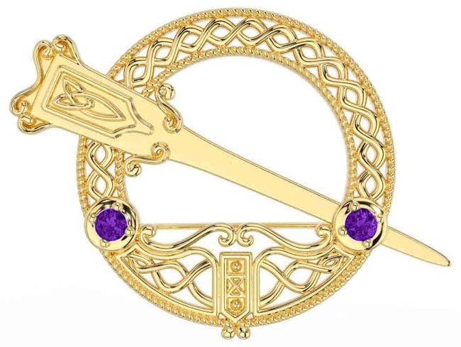 Amethyst Gold Silver Celtic Ardagh Brooch