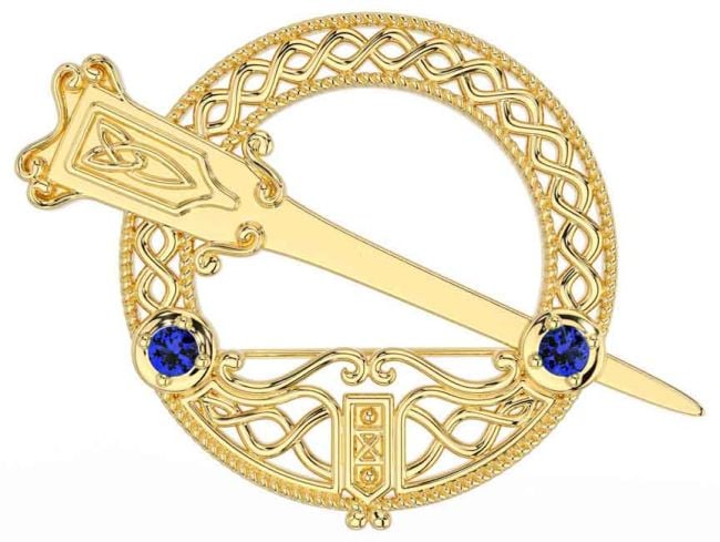 Sapphire Gold Silver Celtic Ardagh Brooch