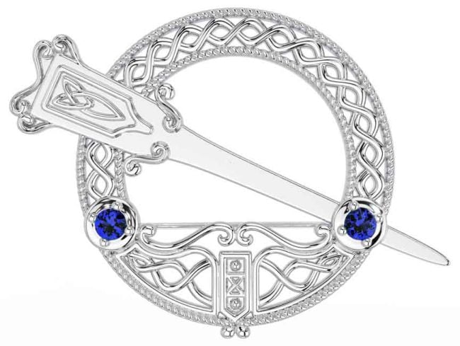 Sapphire Silver Celtic Ardagh Brooch