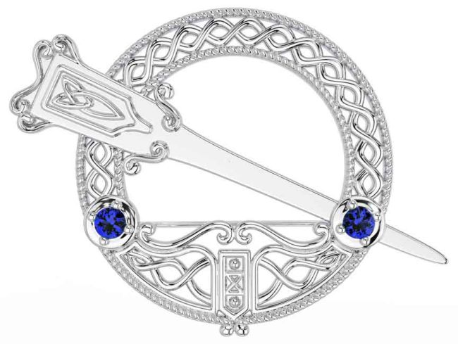 Sapphire White Gold Celtic Ardagh Brooch