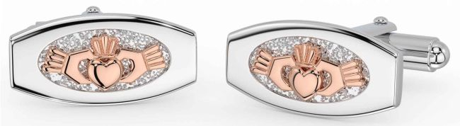 Rose Gold Silver Claddagh Cufflinks