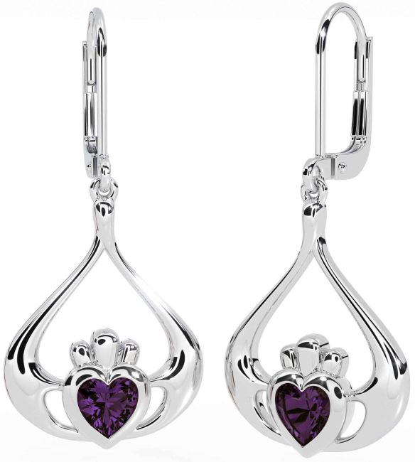 Alexandrite Silver Claddagh Dangle Earrings