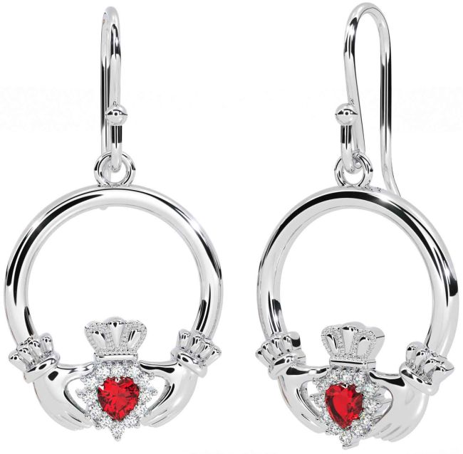 Diamant Rubin Sølv Claddagh Dingle Øreringe