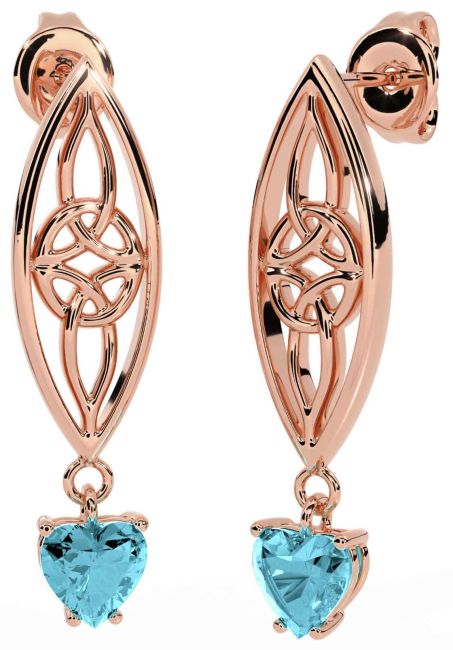 Aquamarine Rose Gold Silver Celtic Dangle Earrings
