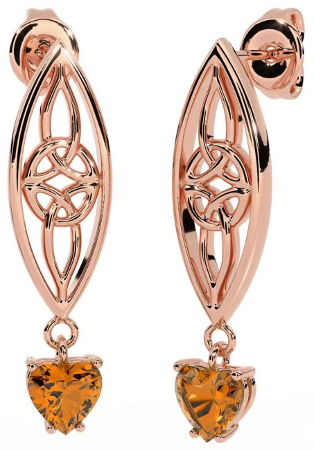Citrine Rose Gold Silver Celtic Dangle Earrings