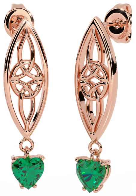 Emerald Rose Gold Silver Celtic Dangle Earrings