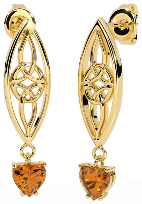 Citrine Gold Silver Celtic Dangle Earrings