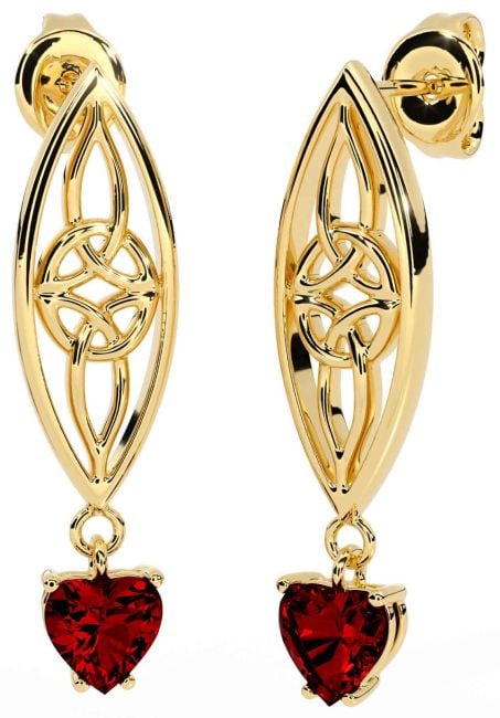 Garnet Gold Silver Celtic Dangle Earrings