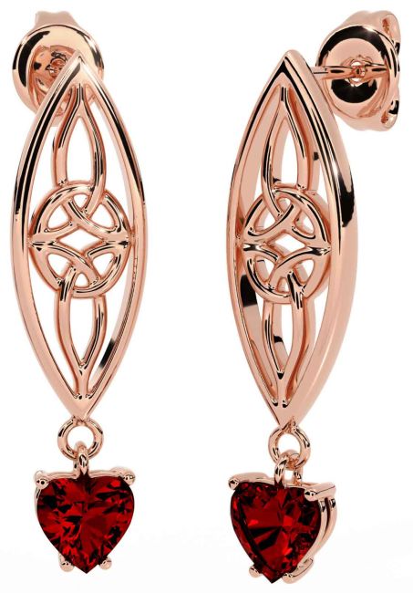 Garnet Rose Gold Celtic Dangle Earrings