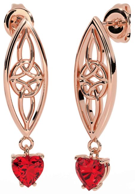 Ruby Rose Gold Celtic Dangle Earrings