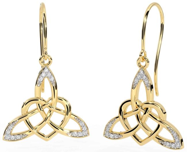 Diamond Gold Silver Celtic Trinity Knot Heart Dangle Earrings