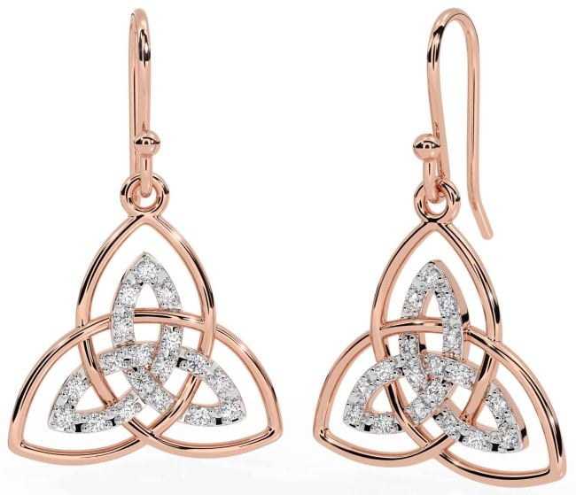 Diamond Rose Gold Celtic Trinity Knot Dangle Earrings