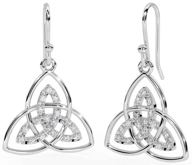 Diamond Silver Celtic Trinity Knot Dangle Earrings