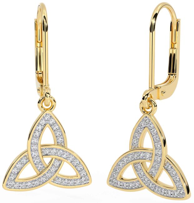 Diamond Gold Silver Celtic Trinity Knot Dangle Earrings