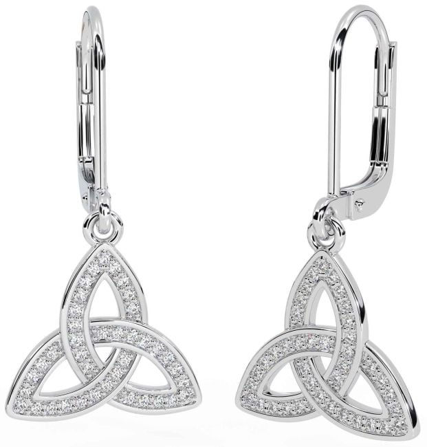 Diamond Silver Celtic Trinity Knot Dangle Earrings