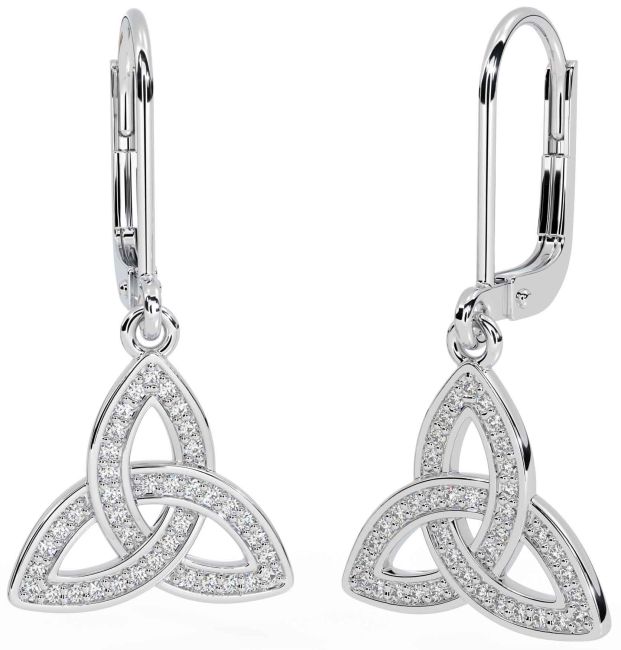 Diamond White Gold Celtic Trinity Knot Dangle Earrings