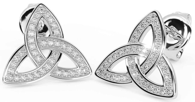 Diamond Silver Celtic Trinity Knot Stud Earrings