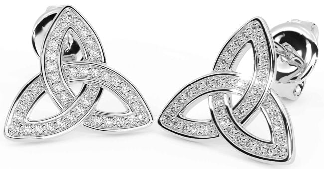 Diamond White Gold Celtic Trinity Knot Stud Earrings