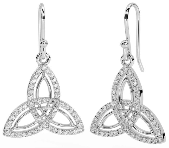 Diamond Silver Celtic Trinity Knot Dangle Earrings