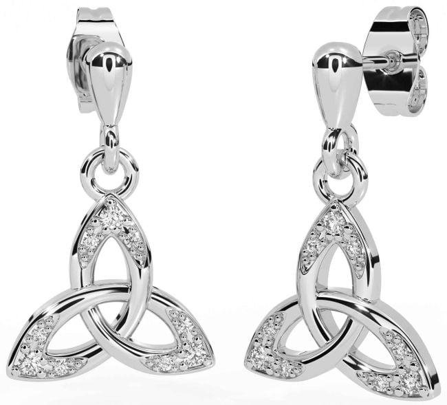 Diamond Silver Celtic Trinity Knot Dangle Earrings