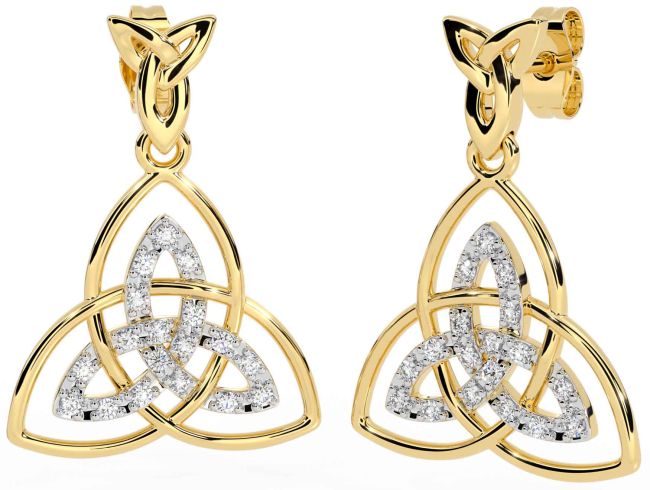 Diamond Gold Silver Celtic Trinity Knot Dangle Earrings