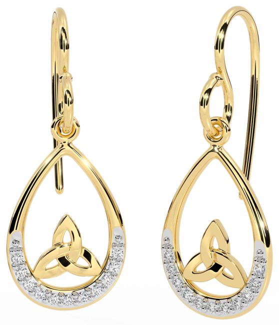 Diamond Gold Silver Celtic Trinity Knot Dangle Earrings