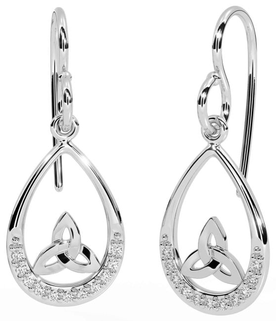 Diamond Silver Celtic Trinity Knot Dangle Earrings