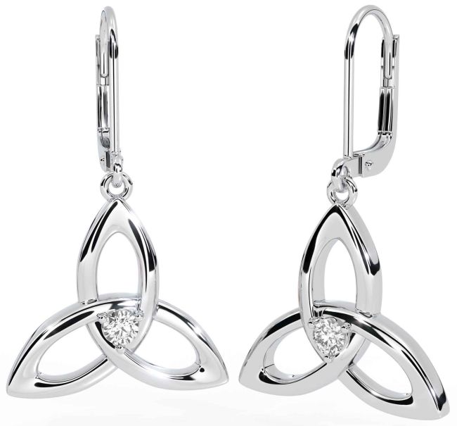 Diamond Silver Celtic Trinity Knot Dangle Earrings