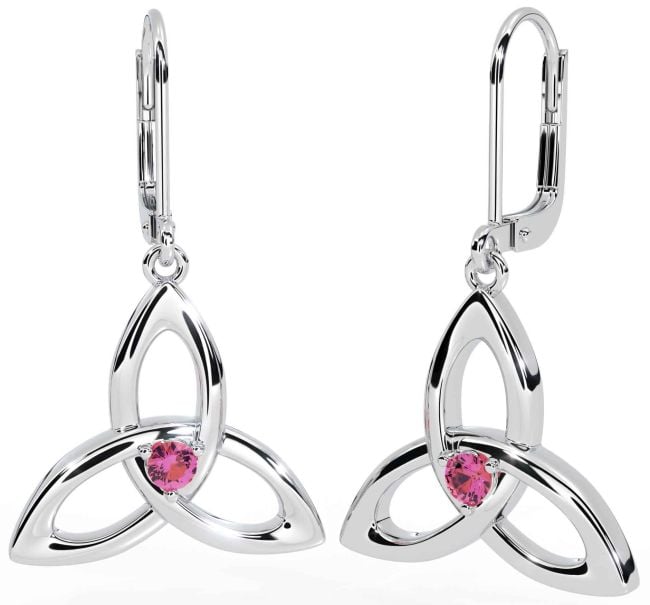 Pink Tourmaline Silver Celtic Trinity Knot Dangle Earrings