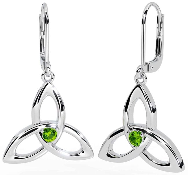 Peridot Silver Celtic Trinity Knot Dangle Earrings